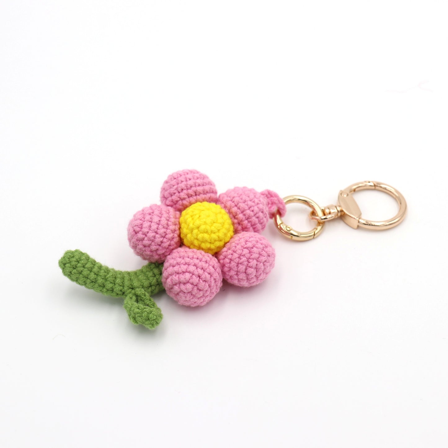 Handmade Crochet Pink Flower Keychain – Cute Floral Bag Charm