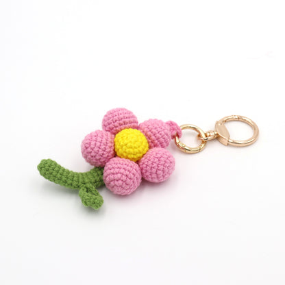 Handmade Crochet Pink Flower Keychain – Cute Floral Bag Charm