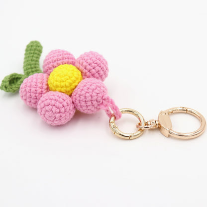 Handmade Crochet Pink Flower Keychain – Cute Floral Bag Charm
