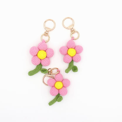 Handmade Crochet Pink Flower Keychain – Cute Floral Bag Charm