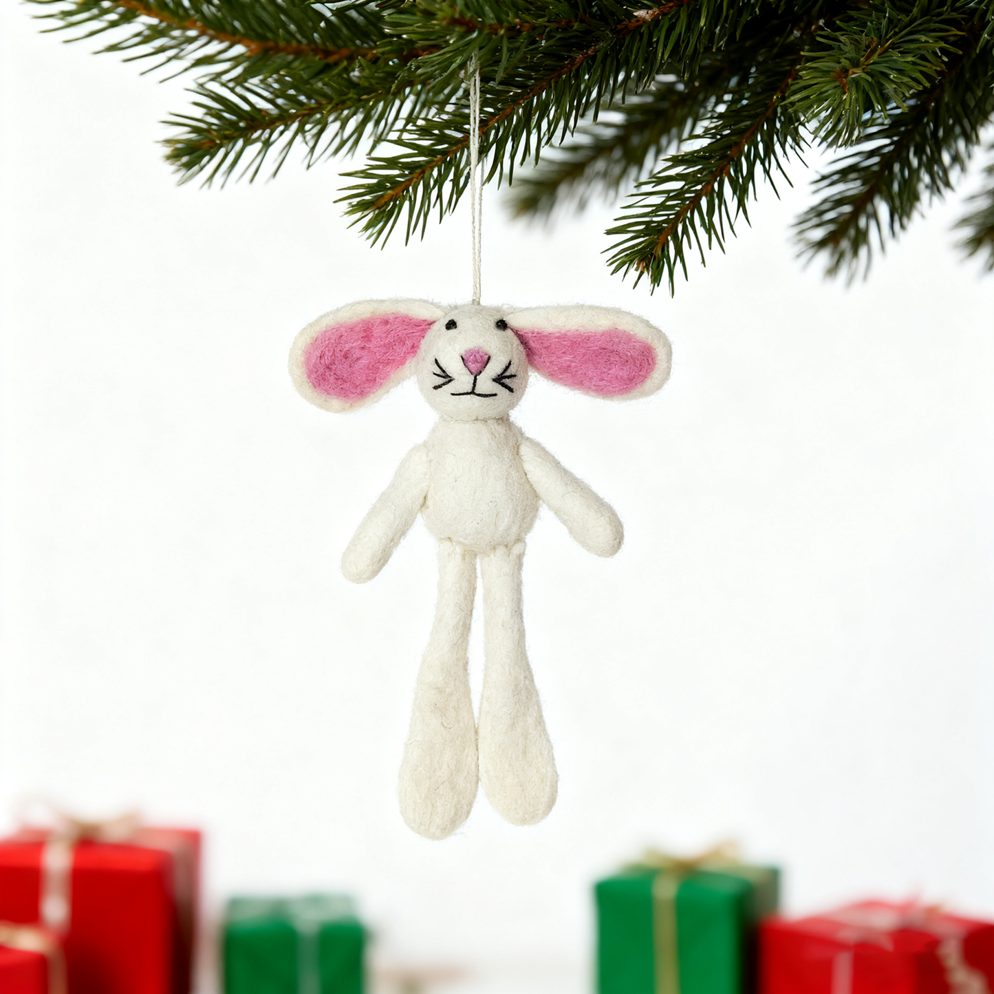 Handmade Wool Felt Bunny Ornament – Cute Easter or Christmas Decoration
