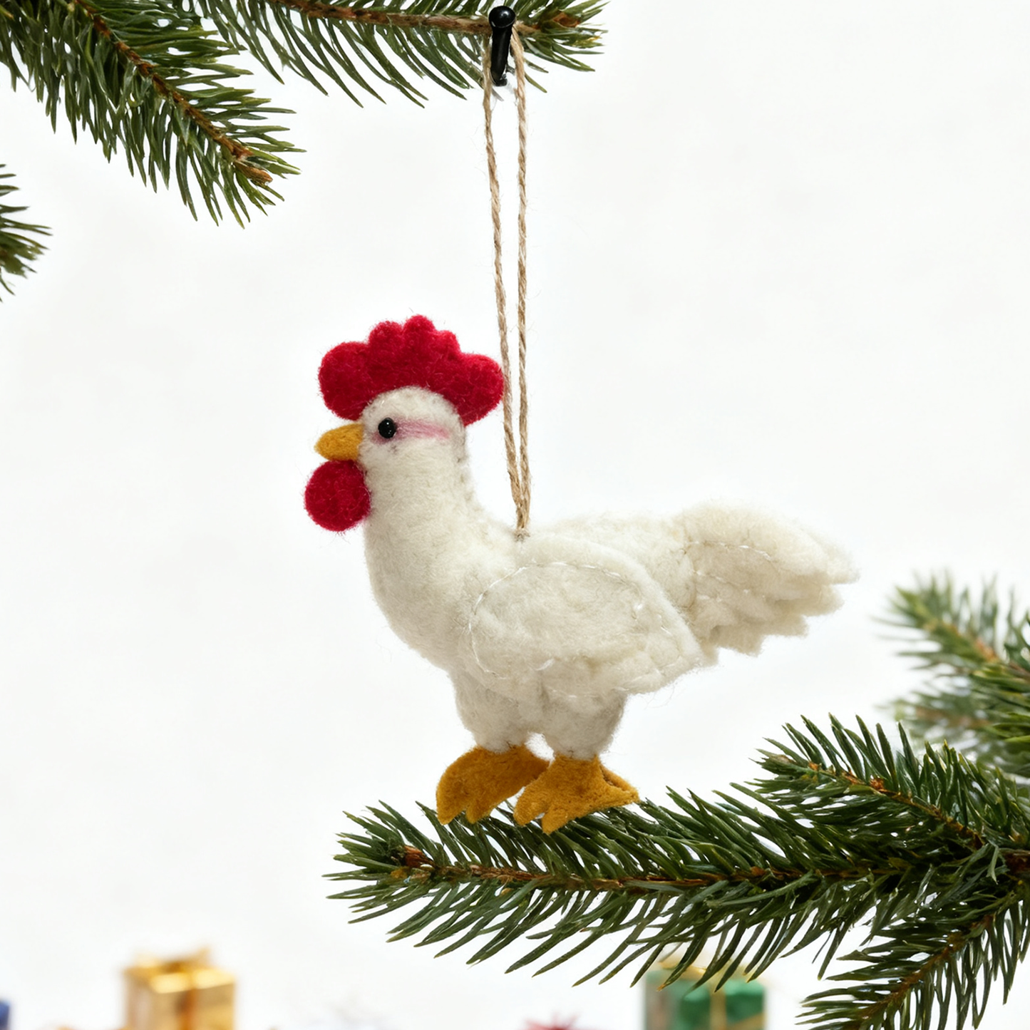 Handmade Wool Felt Rooster Ornament – Farmhouse Christmas Décor