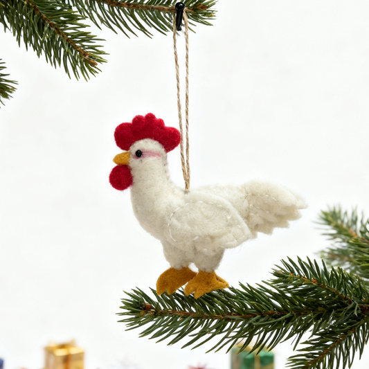 Handmade Wool Felt Rooster Ornament – Farmhouse Christmas Décor