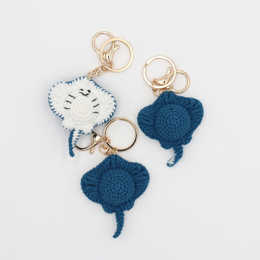 Handmade Crochet Stingray Keychain – Cute Ocean Animal Bag Charm
