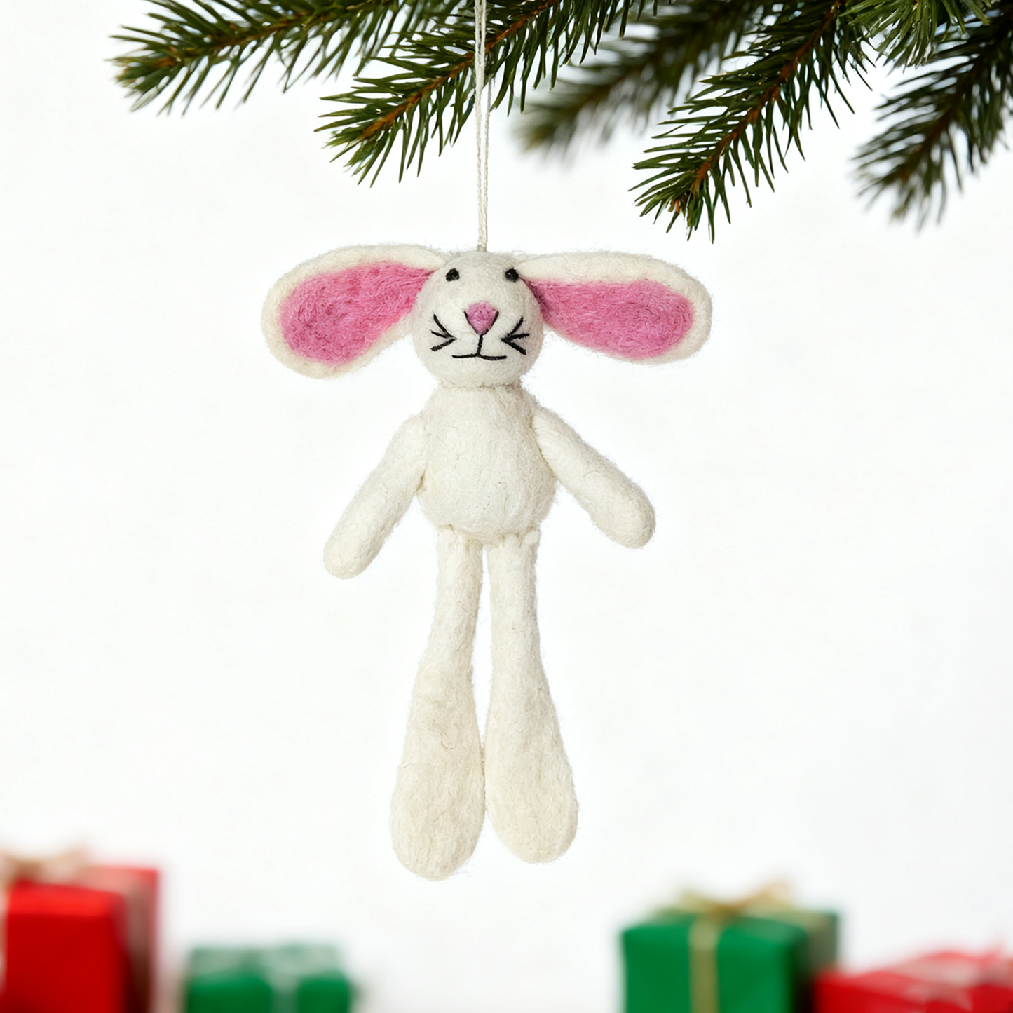 Handmade Wool Felt Bunny Ornament – Cute Easter or Christmas Decoration