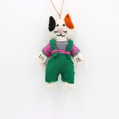 Handmade Wool Felt Cozy Calico Cat Ornament