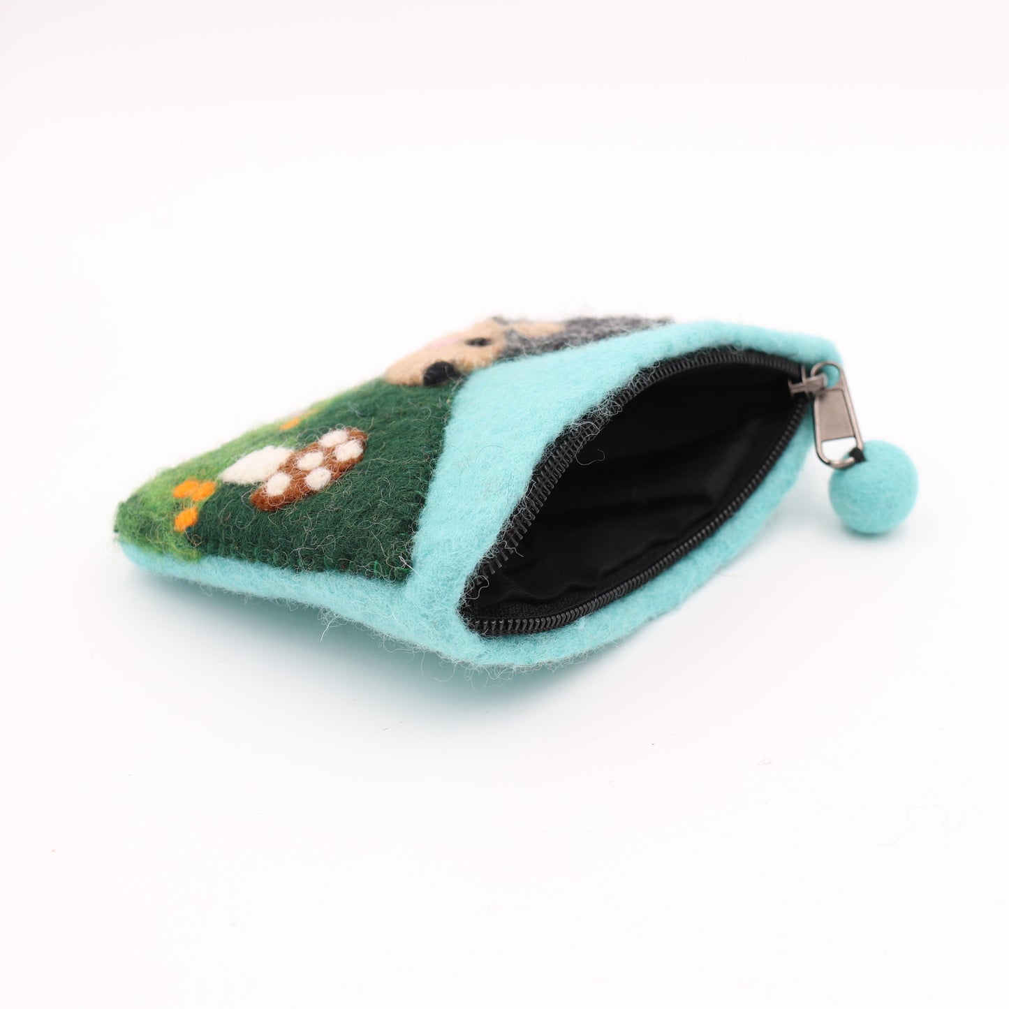 Happy Hedgehog Felt Wallet - Wool Felt Pouch Hand Carry Coin Purse