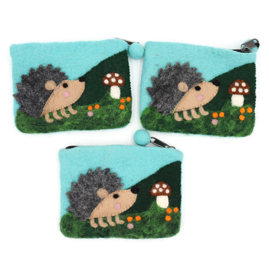 Happy Hedgehog Felt Wallet - Wool Felt Pouch Hand Carry Coin Purse