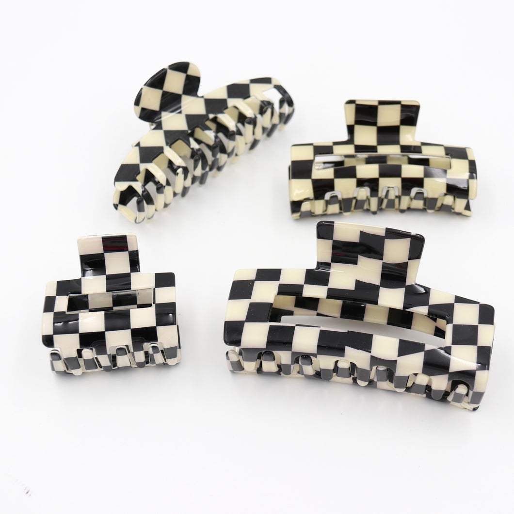 Black Checkered Hair Claw & Hair Clips - Set Of 4