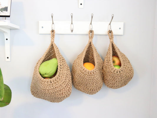 Hemp Rope Fruits Storage Organize Bag Wall Hanging Set