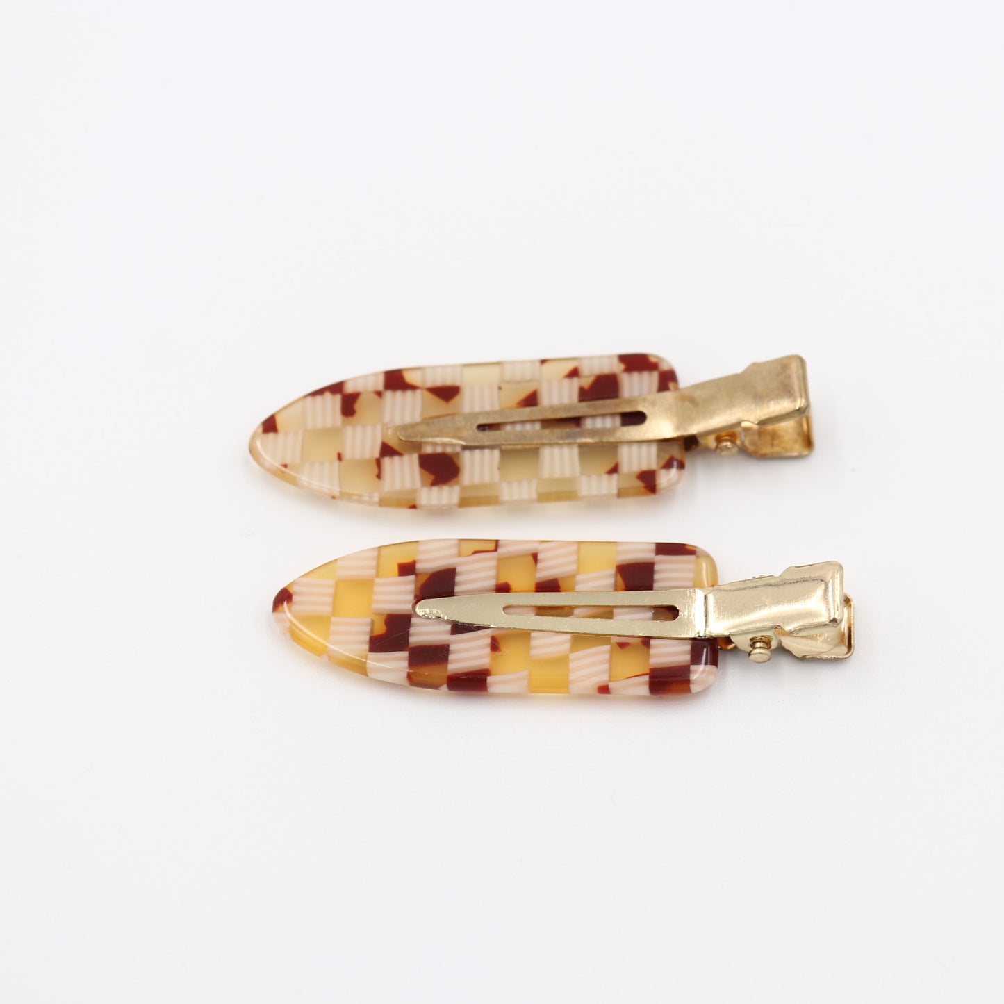 Checkered Hair Clip & Slide - Barrette Set Of 2 (Red)