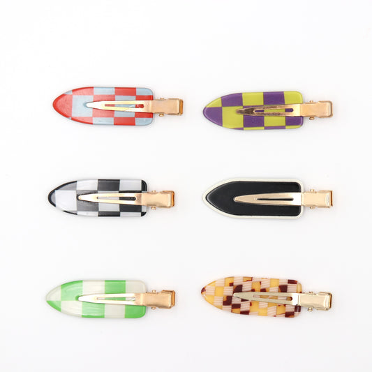 Checkered Hair Clip & Slide - Barrette Set Of 2 (Red)