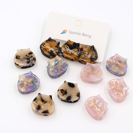 1 Inch Cat Head Acetate Hair Claw & Hair Clip - Set of 3