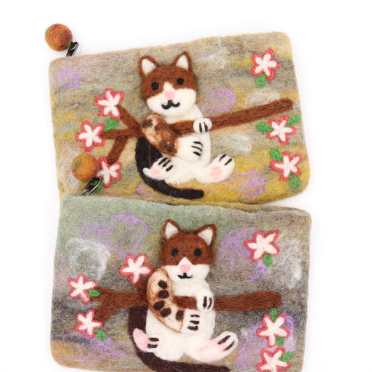 Cat in a Tree Felt Wallet - Wool Felt Pouch Hand Carry Coin Purse