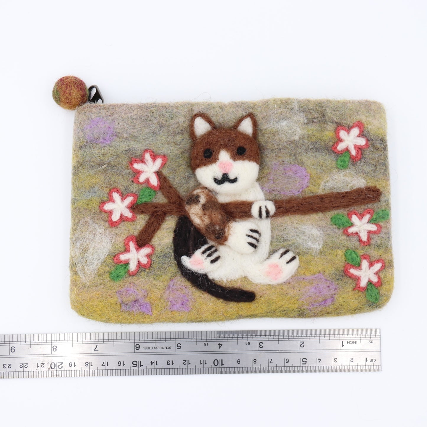 Cat in a Tree Felt Wallet - Wool Felt Pouch Hand Carry Coin Purse
