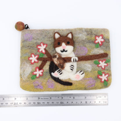 Cat in a Tree Felt Wallet - Wool Felt Pouch Hand Carry Coin Purse