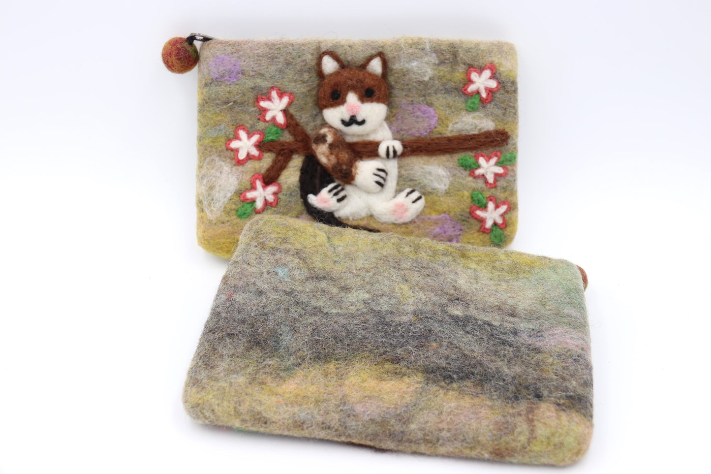 Cat in a Tree Felt Wallet - Wool Felt Pouch Hand Carry Coin Purse