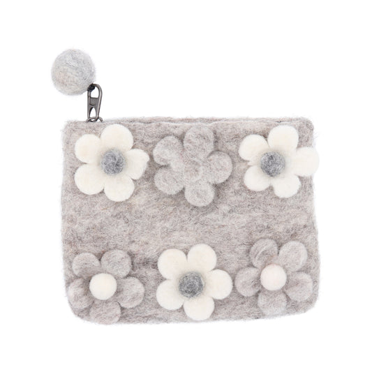 Daisy Floral Felt Wallet - Wool Felt Pouch Hand Carry Coin Purse