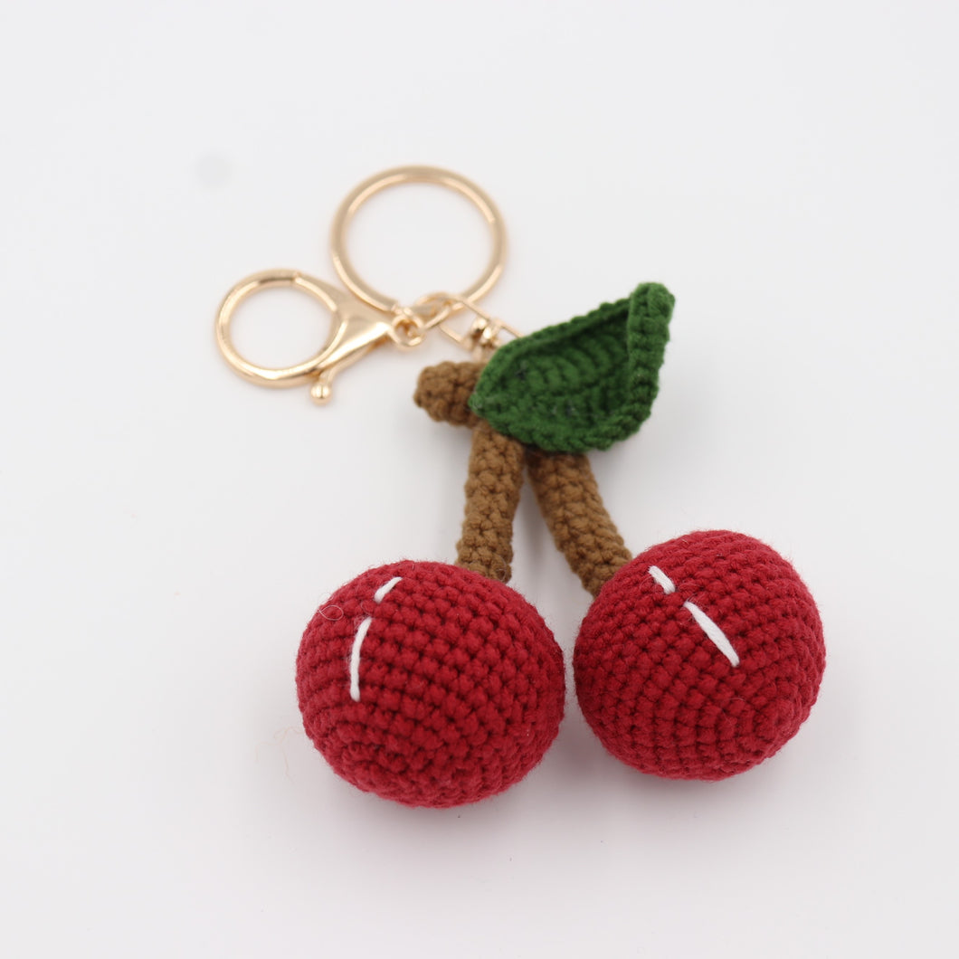 Hand-Knitted Cherry Keychain for an Extra-Sweet Day
