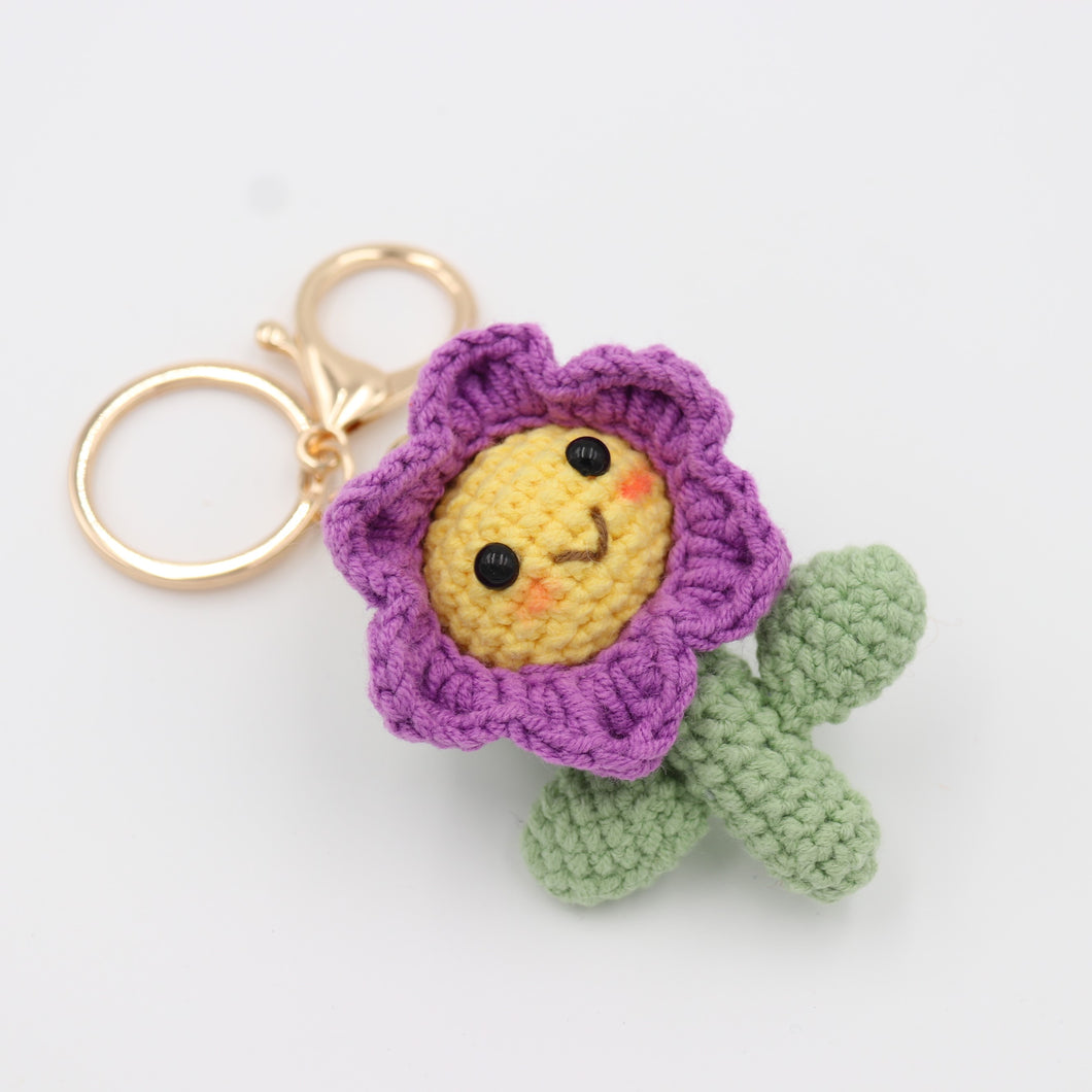 Seeking Sunshine: This Hand-Knitted Purple Flower Pal Keychain will brighten your day