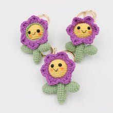 Load image into Gallery viewer, Seeking Sunshine: This Hand-Knitted Purple Flower Pal Keychain will brighten your day
