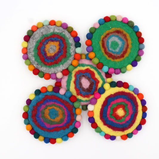 Rainbow Spiral Felt Coffee Cup Mug Table Mat Coasters (Random Color)