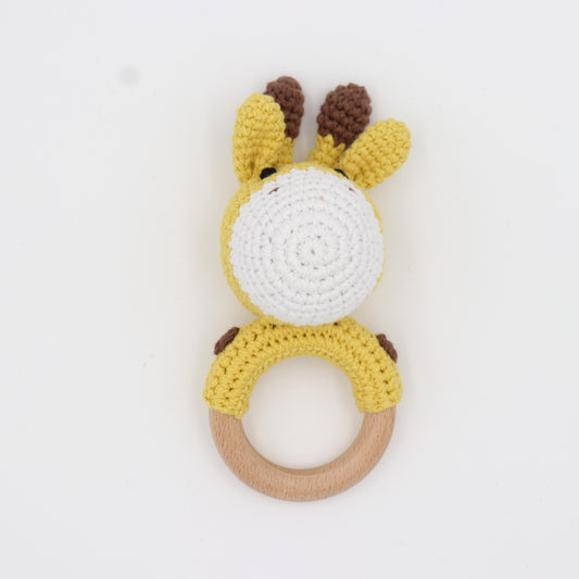 Wooden Baby Rattle Crochet Toy - Giraffe