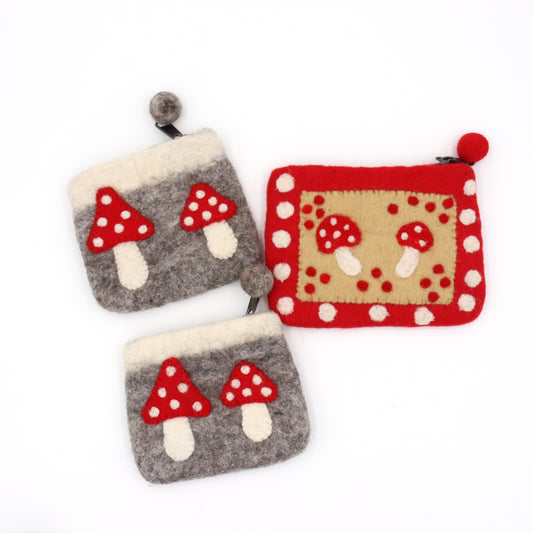 Mushroom Felt Wallet - Wool Felt Pouch Hand Carry Coin Purse