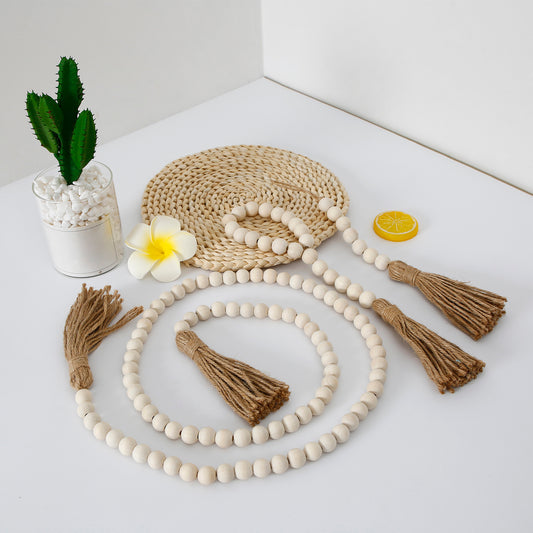 Hand-woven Wooden Bead Hemp Rope Tassel String Home Decor