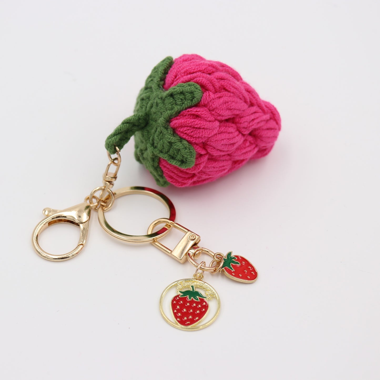 Berry Cute: Knitted Strawberry Keychain Dangling with Removable Charms