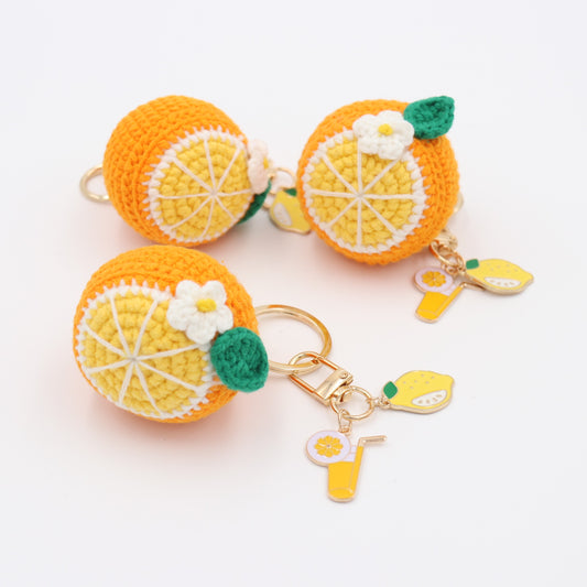 Squeeze the Day: Hand-Knitted Orange Keychain with Removable Charms