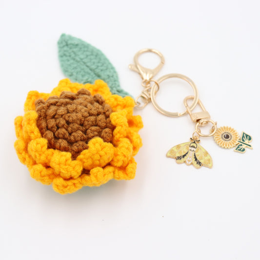 Little Ray of Sunshine: Handcrafted Knit Sunflower with Removable Charms