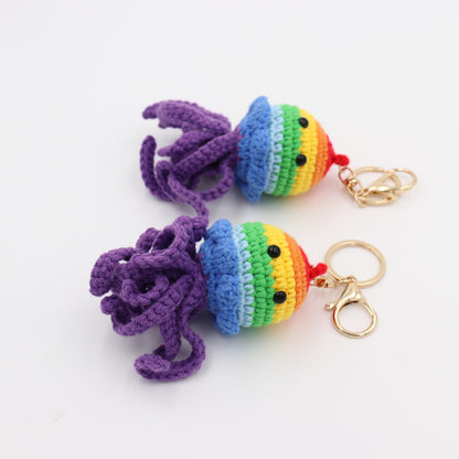 Rainbow Jellyfish Knit Keychain: Add a Splash of Ocean Magic