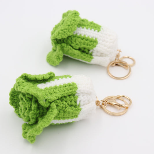 Hand-Crochet Cabbage Keychain Vegetable Charm for Keys & Bags