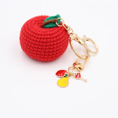 Sweet as Pie: Knitted Apple Keychain with Removable Charms