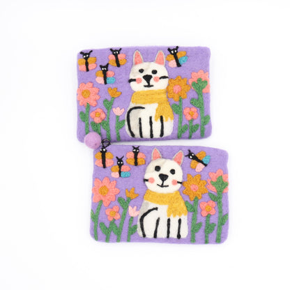 Honeybee Garden Cat Wool Felt Pouch