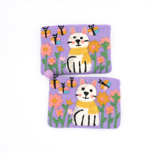 Honeybee Garden Cat Wool Felt Pouch
