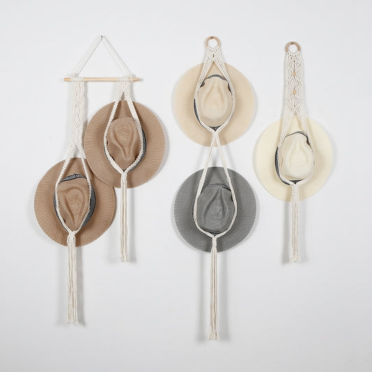 Creative Hand-woven Hat Storage Collect Display Stand Macrame Wall Hanging Rope