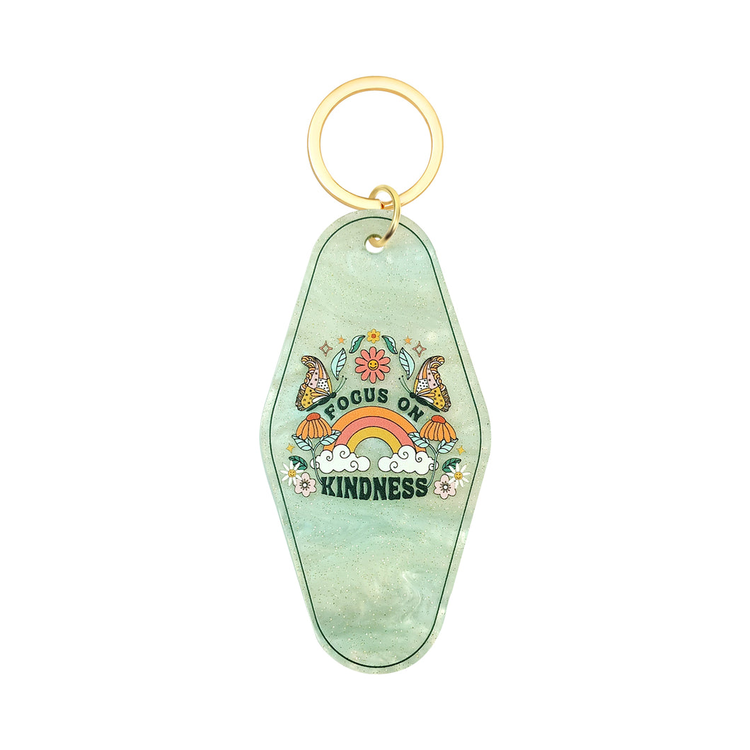 Focus On Kindness Motel Keychain - Vintage Nostalgia Motivational Hotel Keychain