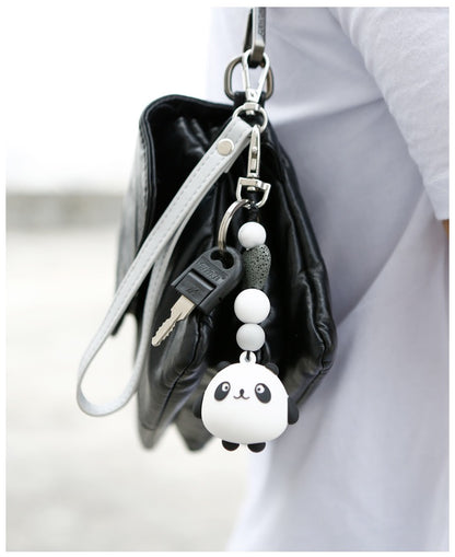 Panda Keychain with Stone Heart - Silicone Bead Charm