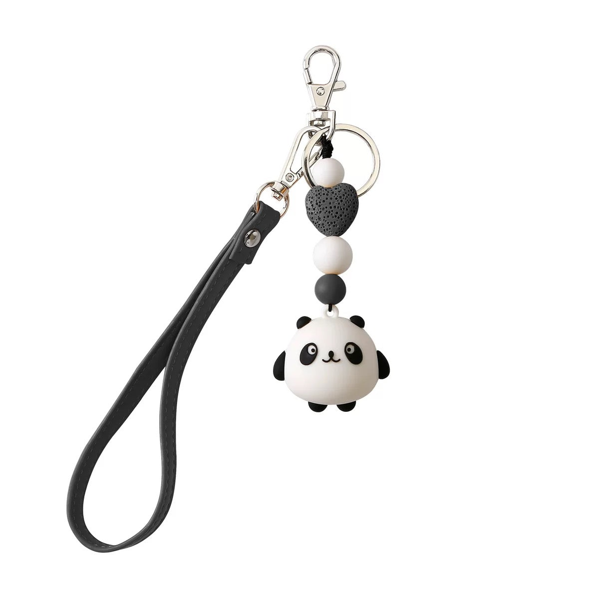 Panda Keychain with Stone Heart - Silicone Bead Charm