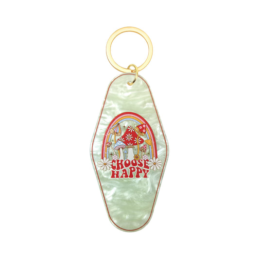 Choose Happy Motel Keychain - Vintage Nostalgia Motivational Hotel Keychain