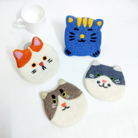 Felt Kitty Cat Coffee Cup Mug Table Mat Coasters - Happy Cats
