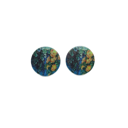 Floral Painting Round Acrylic Stud Earrings