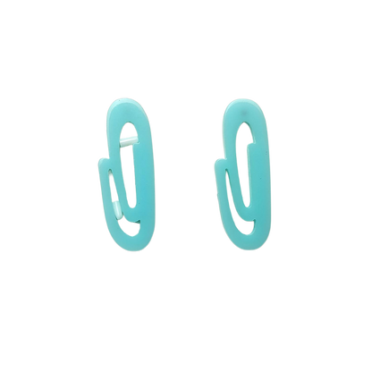 Blue Paperclip Stud Earrings