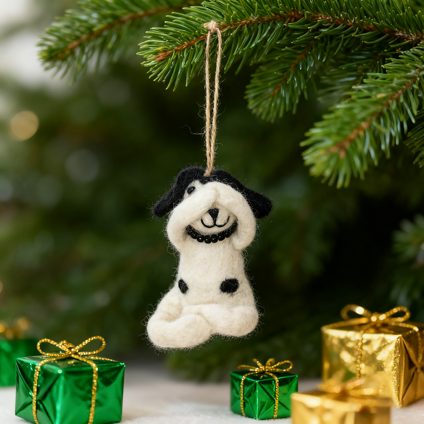 Handmade Wool Felt Yoga Dog Ornament