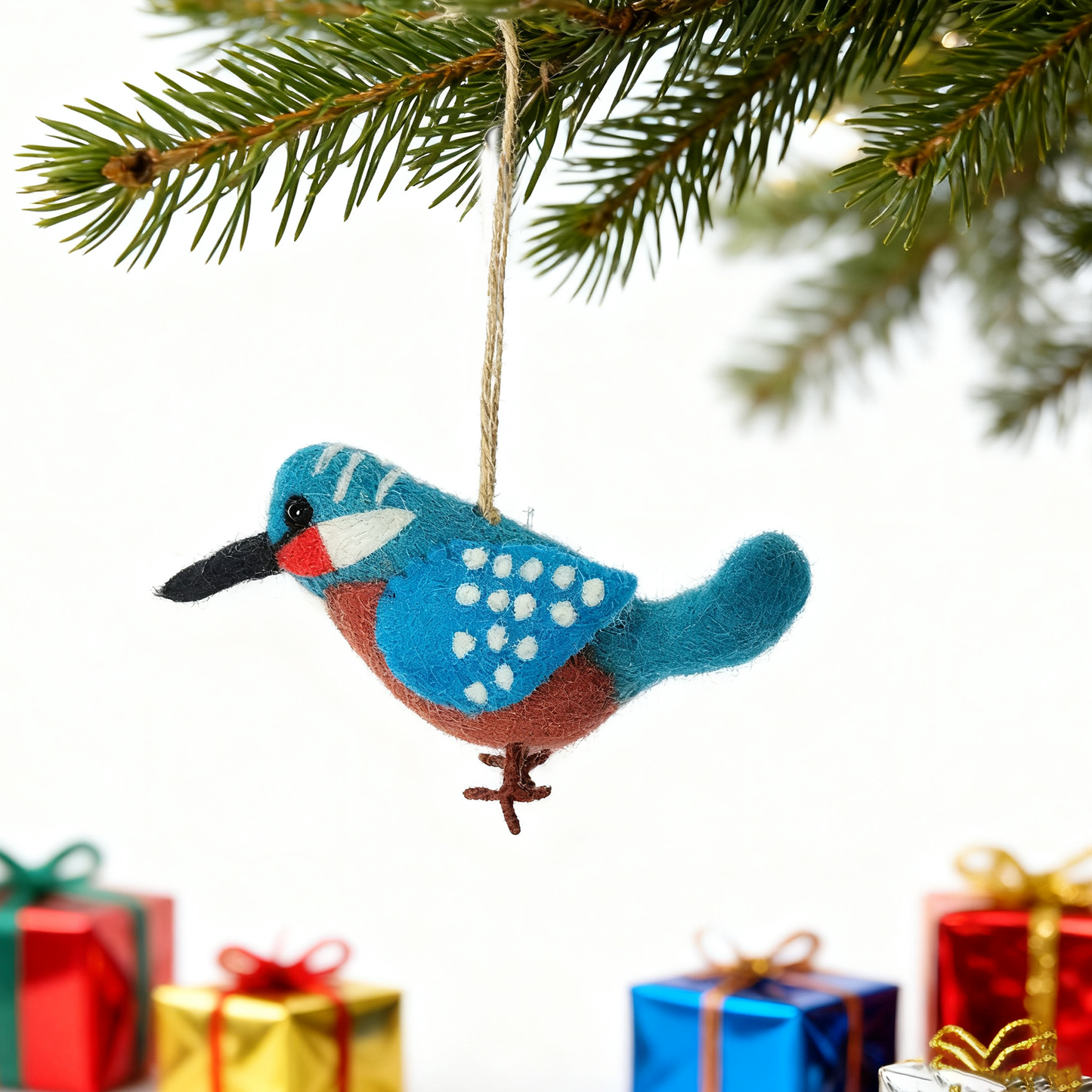 Handmade in Nepal Wool Felt Blue Bird Ornament