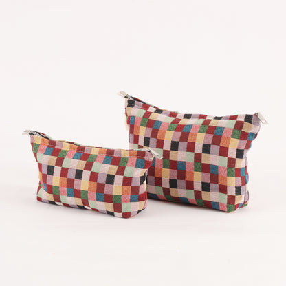 Colorful Checkered Toiletry / Makeup Bag - Travel-Friendly Cosmetic Bag