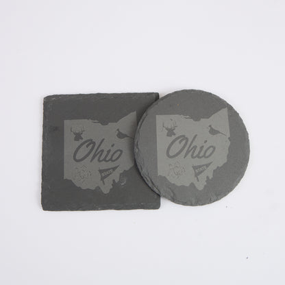 Ohio State Map Slate Coaster – Engraved Drink Coaster | Natural Stone | Rustic Ohio Souvenir & Gift for Locals