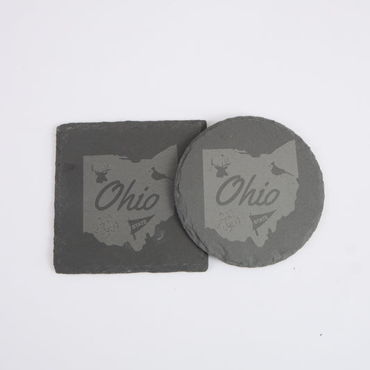 Ohio State Map Slate Coaster – Engraved Drink Coaster | Natural Stone | Rustic Ohio Souvenir & Gift for Locals